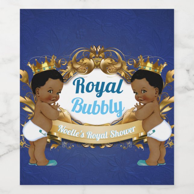 Étiquette Pour Bouteilles De Vin Royal African Twin Boys |Royal Blue & Gold Elegant (Étiquettes simples)