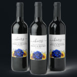 Étiquette Pour Bouteilles De Vin Royal Blue Rustic Tournesol Moderne Floral Mariage<br><div class="desc">Elégant et moderne, le étiquette de vin rustique mariage campagnard dispose de tournesol jaune vif, pivoines bleues royales, souffle bébé, cadre floral gypsophila / couronne avec feuilles eucalyptus. S'il vous plaît trouver d'autres modèles et variantes de mon magasin "blissweddingpaperie". Et n'hésitez pas à me contacter pour plus de personnalisation ou...</div>