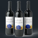 Étiquette Pour Bouteilles De Vin Royal Blue Rustic Tournesol Moderne Floral Mariage<br><div class="desc">Elégant et moderne, le étiquette de vin rustique mariage campagnard dispose de tournesol jaune vif, pivoines bleues royales, souffle bébé, cadre floral gypsophila / couronne avec feuilles eucalyptus. S'il vous plaît trouver d'autres modèles et variantes de mon magasin "blissweddingpaperie". Et n'hésitez pas à me contacter pour plus de personnalisation ou...</div>
