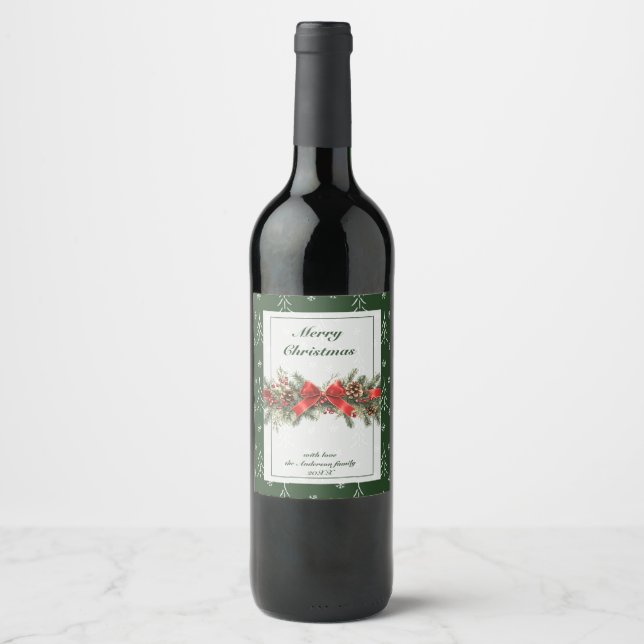 Étiquette Pour Bouteilles De Vin Ruban de fêtes vert de houx (Devant)