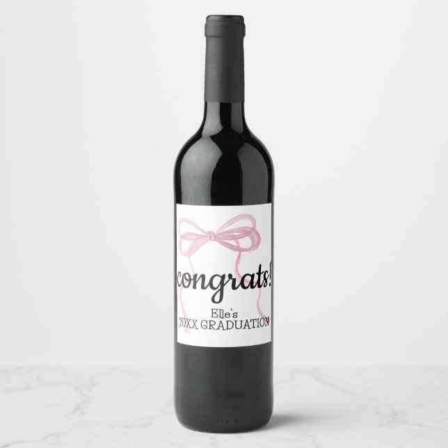 Étiquette Pour Bouteilles De Vin Ruban Gros Coquette Rose Bow (Devant)