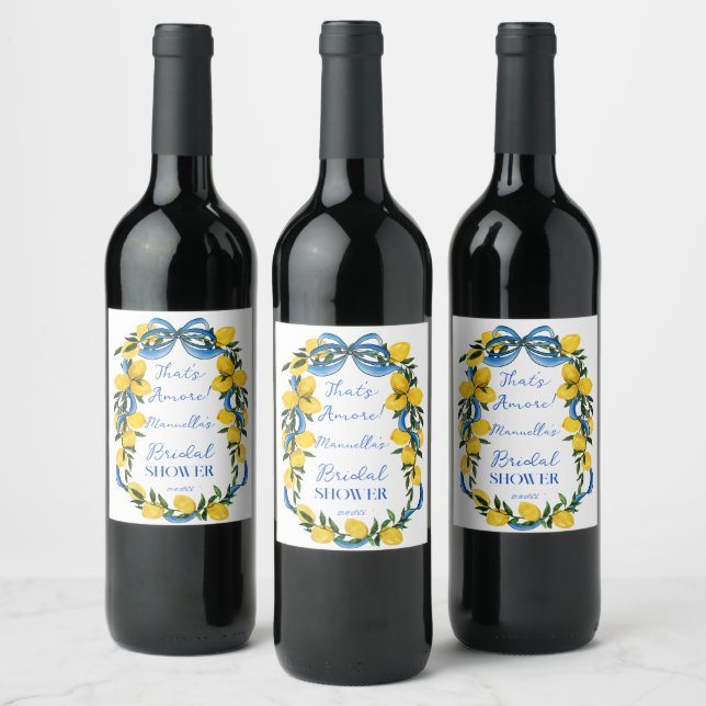 Étiquette Pour Bouteilles De Vin Rubans à nœud en bleu citrons mariage personnalisé (Bouteilles)