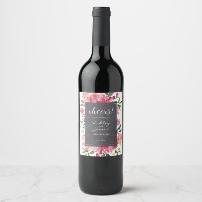 Étiquette Pour Bouteilles De Vin Ruby Pink Peony Floral Mariage (Devant)