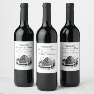 Étiquette Pour Bouteilles De Vin Ruche et Abeilles #1 Héraldique Vintage
