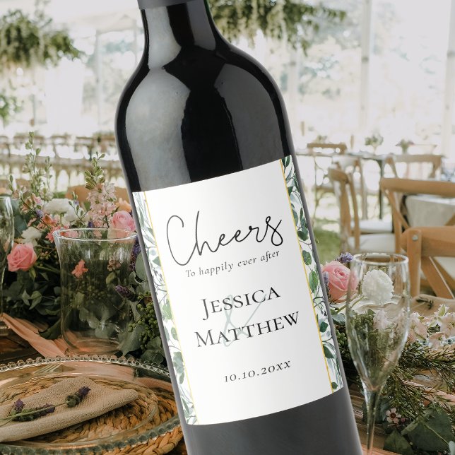 Étiquette Pour Bouteilles De Vin Russe Eucalyptus Gold Mariage Étiquette de vin (Rustic Eucalyptus Gold Foil Wedding Wine Label)