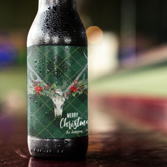 Étiquette Pour Bouteilles De Vin Russe Pays Reindeer Crâne & Garland Noël (Créateur téléchargé)