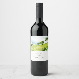 Étiquette Pour Bouteilles De Vin Russe Vert Aquarelle Campagne Hills Mariage
