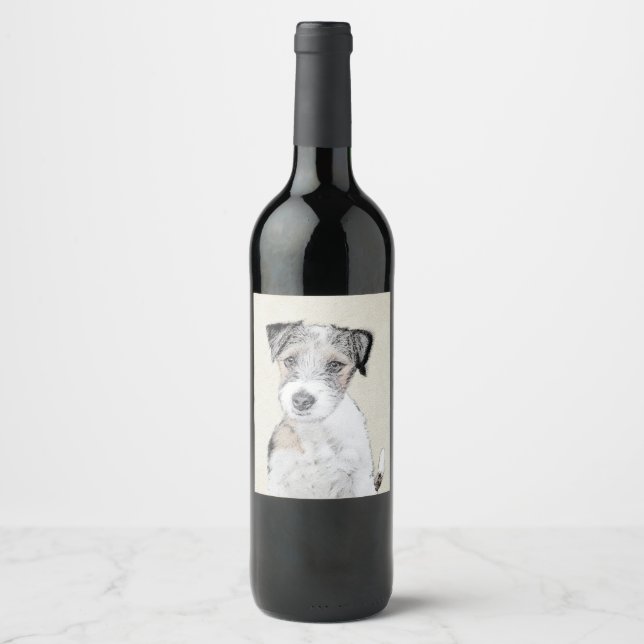 Étiquette Pour Bouteilles De Vin Russell Terrier Peinture rugueuse - Art Chien orig (Devant)