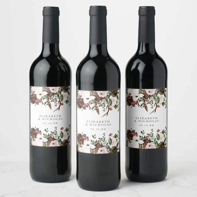 Étiquette Pour Bouteilles De Vin Rustic Country Floral Mariage personnalisé (Bouteilles)