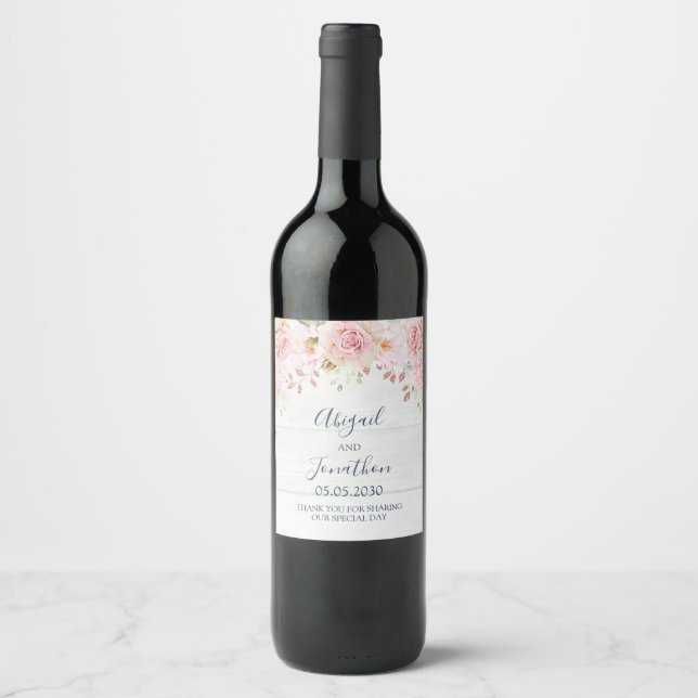 Étiquette Pour Bouteilles De Vin Rustic Pink Floral Spring Wedding Wine Label (Devant)