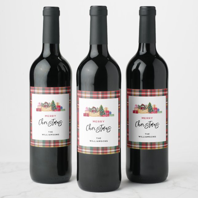 Étiquette Pour Bouteilles De Vin Rustic Plaid Red Green Christmas Holiday (Bouteilles)