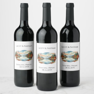 Étiquette Pour Bouteilles De Vin Rustique Autumn Lakeside Mariage forestier