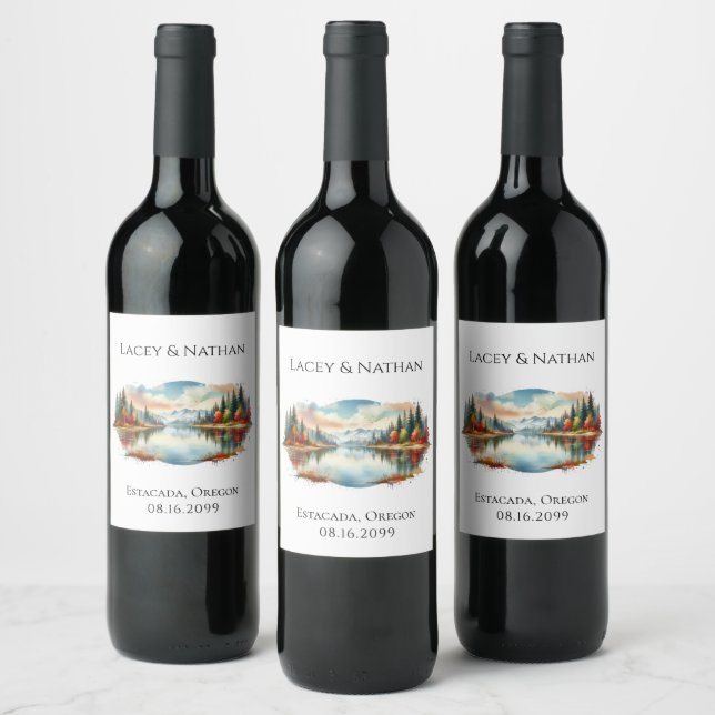 Étiquette Pour Bouteilles De Vin Rustique Autumn Lakeside Mariage forestier (Bouteilles)