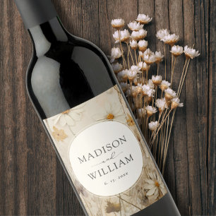 Étiquette Pour Bouteilles De Vin Rustique Boho floral Mariage personnalisé