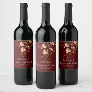 Étiquette Pour Bouteilles De Vin Rustique Bourgogne brûlé Orange Floral Mariage de