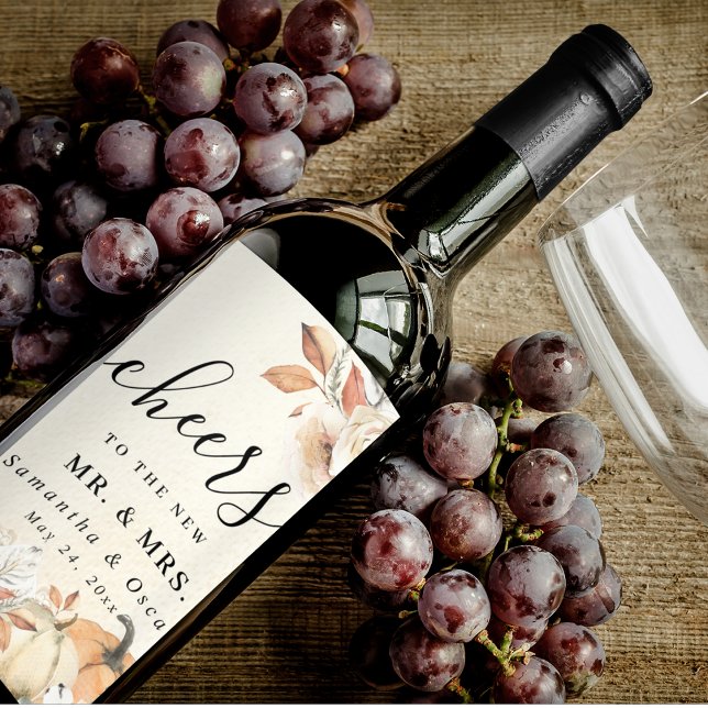 Étiquette Pour Bouteilles De Vin Rustique Citrouilles et fleurs d'automne (Créateur téléchargé)