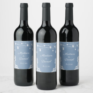 Étiquette Pour Bouteilles De Vin Rustique Dusty Blue Lights Mariage Étiquette de vi