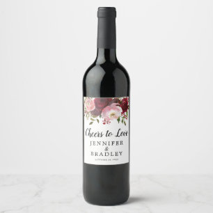 Étiquette Pour Bouteilles De Vin Rustique Floral Burgundy Teinte de Rose À la Vie à