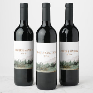 Étiquette Pour Bouteilles De Vin Rustique Luxe Nature Extérieure Montagnes Mariage