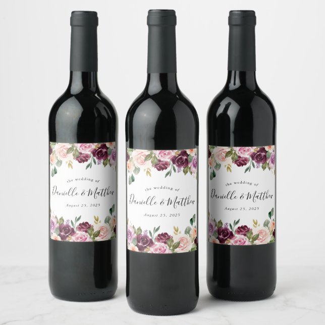 Étiquette Pour Bouteilles De Vin Rustique Moody Floral | Mariage personnalisé (Bouteilles)