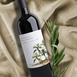 Étiquette Pour Bouteilles De Vin Rustique Tropical Palm Tree Beach Sand Fête des ma