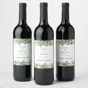 Étiquette Pour Bouteilles De Vin Rustique Vert Feuille Verdure Mariage de feuillage