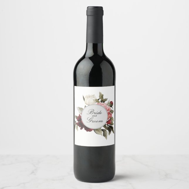 Étiquette Pour Bouteilles De Vin Sac de faveur de bouquet de pivoine Bourgogne & Bl (Devant)