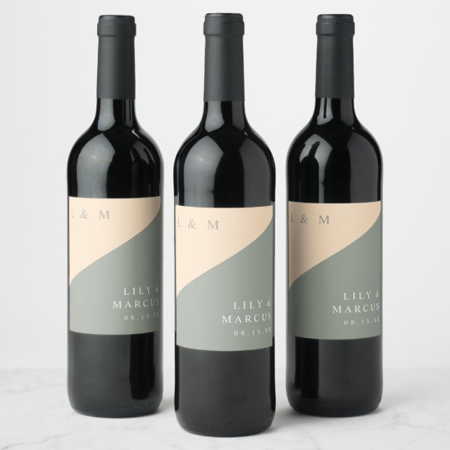 Étiquette Pour Bouteilles De Vin Sage Vert Et Crème Moderne Mariage Monogramme (Bouteilles)