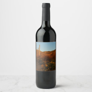 Étiquette Pour Bouteilles De Vin Saguaro Sunset I Arizona Désert Paysage