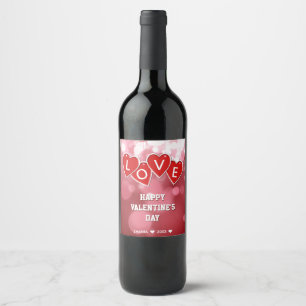 Étiquette Pour Bouteilles De Vin Saint Valentin Amour Coeurs rouges