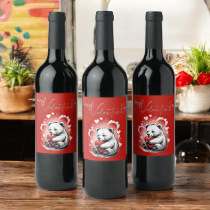 Étiquette Pour Bouteilles De Vin Saint-Valentin avec ours en peluche riche