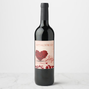 Étiquette Pour Bouteilles De Vin Saint Valentin Bouquet de coeur Rose - Étiquette d