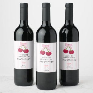 Étiquette Pour Bouteilles De Vin Saint-Valentin Cerise sur le dessus Coquette Rayur
