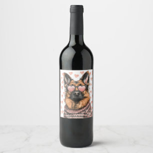 Étiquette Pour Bouteilles De Vin Saint Valentin Chien berger allemand
