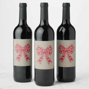 Étiquette Pour Bouteilles De Vin Saint-Valentin Cœur Coquette nœud Rétro Saint-Vale