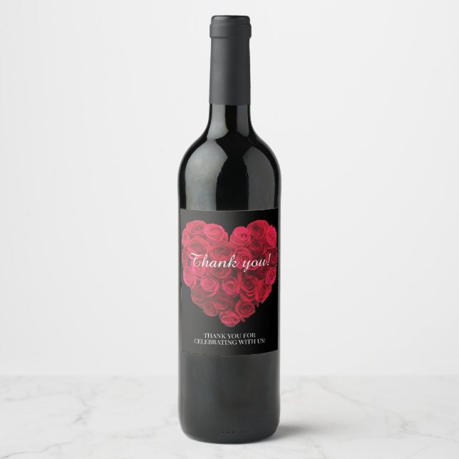Étiquette Pour Bouteilles De Vin Saint Valentin de fiançailles Cœur de Rose Rouge (Devant)