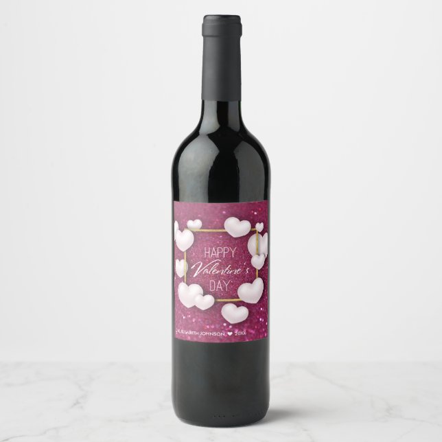 Étiquette Pour Bouteilles De Vin Saint Valentin Parties scintillant Coeurs blancs - (Devant)