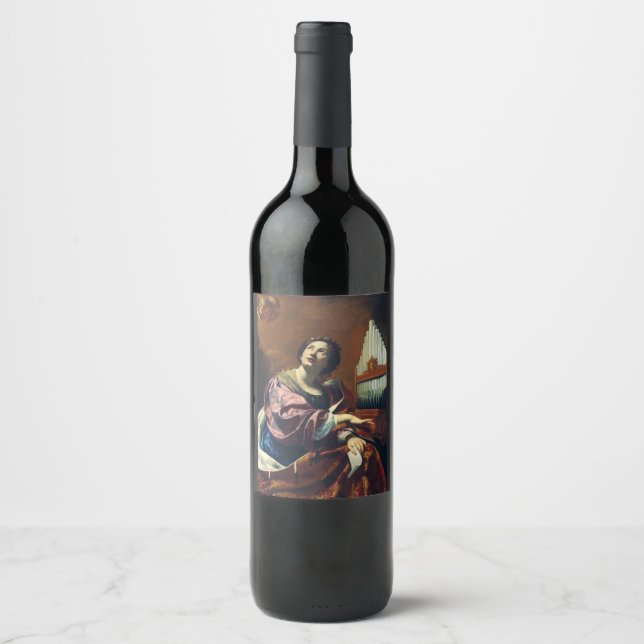 Étiquette Pour Bouteilles De Vin Sainte Cécile par Simon Vouet (Devant)