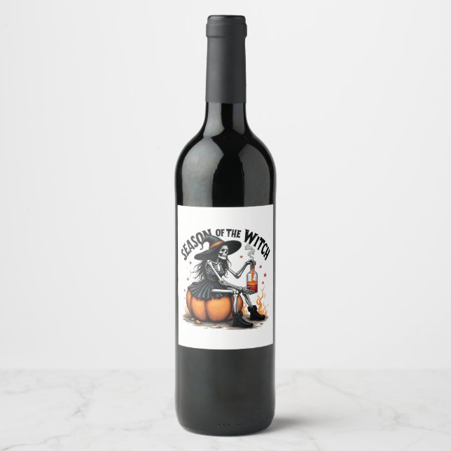 Étiquette Pour Bouteilles De Vin Saison De La Sorcière Éffrayante Hallowee Wtich (Devant)