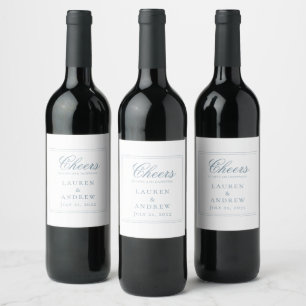Étiquette Pour Bouteilles De Vin Saler Dusty bleu moderne minimaliste Mariage