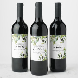 Étiquette Pour Bouteilles De Vin Salue 1er jour de Forever Elegant Green Botanical