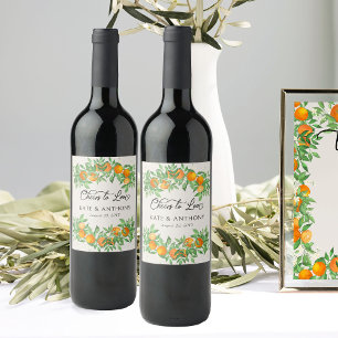 Étiquette Pour Bouteilles De Vin Salut à l'amour Mariage de fleurs orange