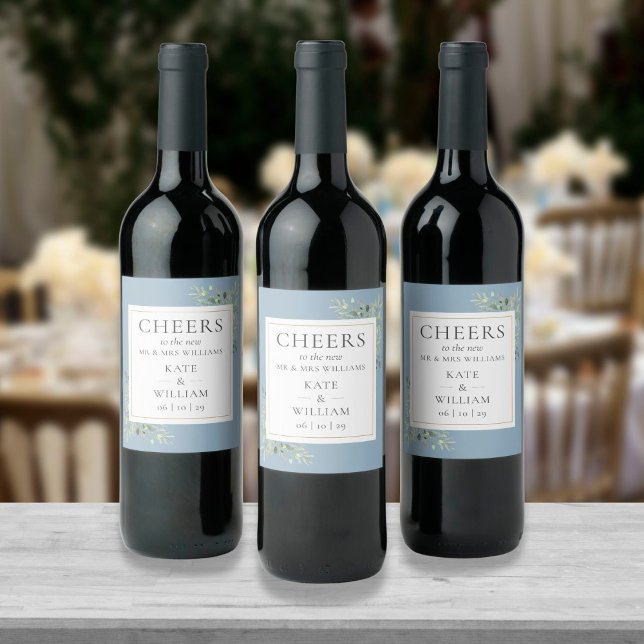 Étiquette Pour Bouteilles De Vin Salutations À M. Et Mme Greenery Dusty Mariage Ble (Créateur téléchargé)