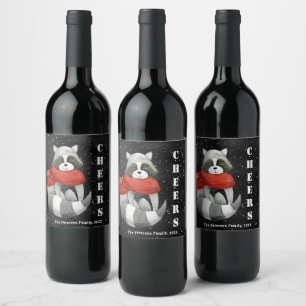 Étiquette Pour Bouteilles De Vin Salutations amusantes Noël Raccoon Vin Labe