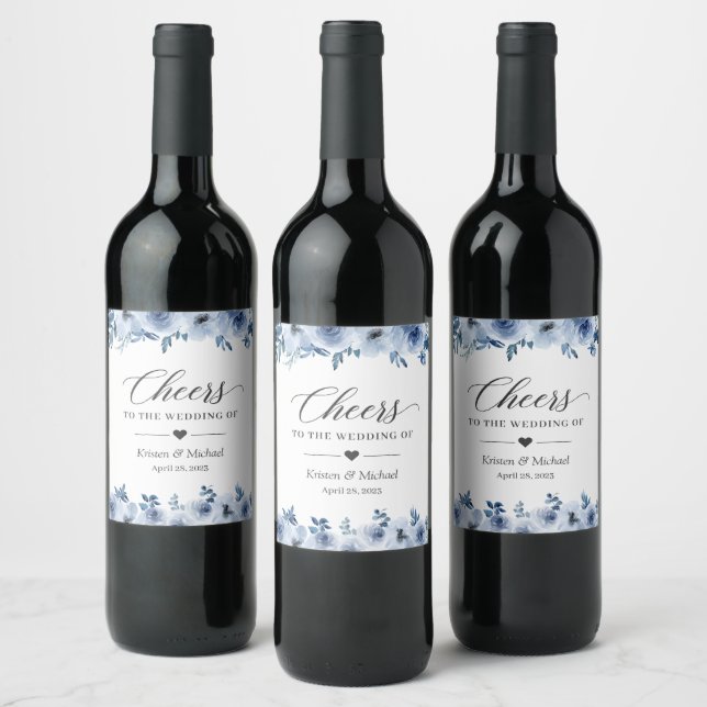 Étiquette Pour Bouteilles De Vin Salutations Au Mariage Bohème Dusty Blue Floral (Bouteilles)