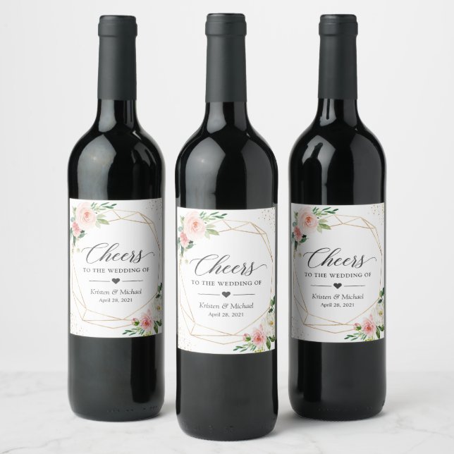 Étiquette Pour Bouteilles De Vin Salutations Au Mariage Moderne Élégant Flush Flora (Bouteilles)