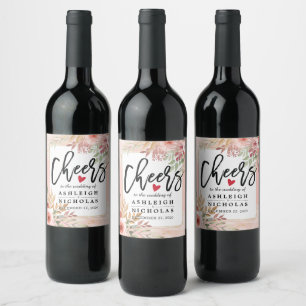 Étiquette Pour Bouteilles De Vin Salutations Au Mariage Moderne Fleurs Roses Élégan