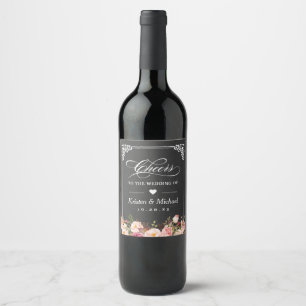 Étiquette Pour Bouteilles De Vin Salutations au Mariage Vintage Chalkboard Floral