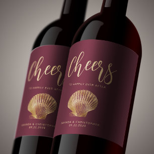 Étiquette Pour Bouteilles De Vin Salutations Burgundy Gold Coastal Beach Mariage