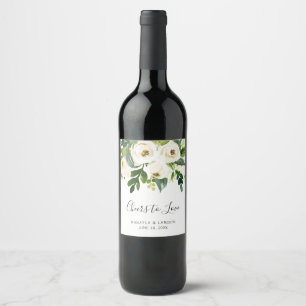 Étiquette Pour Bouteilles De Vin Salutations Verdure Élégant Blanc Floral Mariage